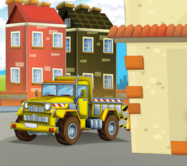 Obraz na płótnie Canvas cartoon construction site car on the street in the city - illustration for children
