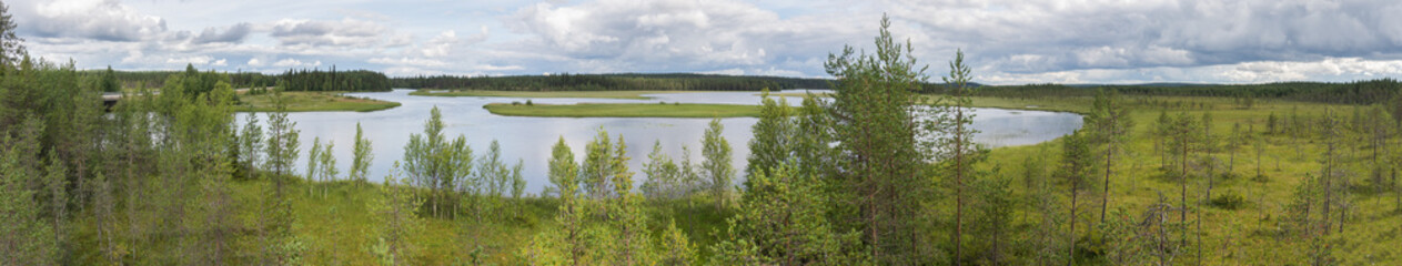 Fototapeta na wymiar Characteristic landscape of the tundra, lake and vegetation, Finland