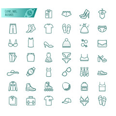 Clothes, shoes, accessories outline vector set icons