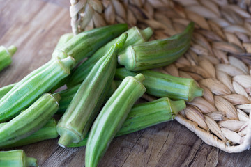 Fresh Organic Okra for Nigerian Cooking with basket