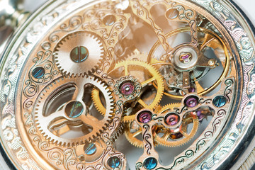 close view of a vintage beautiful watch mechanism