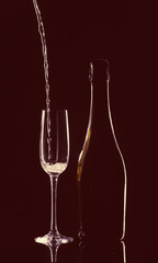 catering service. Silhouette champagne. Party. Champagne on black background