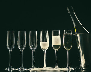 catering service. Silhouette champagne. The bubbles of champagne, new year party champagne in a bucket