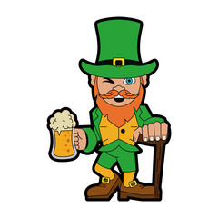 Elf with beer and walking stick icon vector illustration graphic design