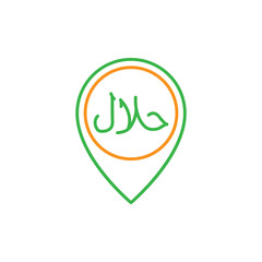 Halal food restaurant map pin location. Simple monoline icon style for muslim ramadan and eid al fitr celebration.