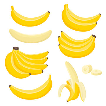 Vector set of bunches of fresh banana isolated on white