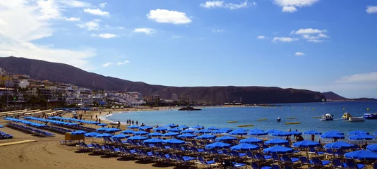 Fotobehang Panorama view of Las Vistas beach in Los Cristianos,Tenerife,Canary Islands, Spain.Playa de Las Vistas,Canaries. © svf74