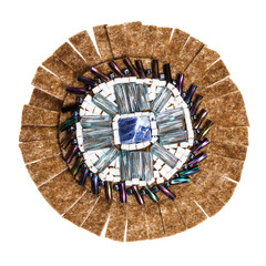 flower shape brooch from leather and beadings