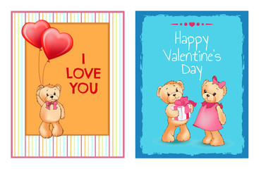 I Love You and Me Teddy Bears Vector