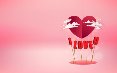 Red heart and text I LOVE YOU coming out of ground hole. Vector illustration of love and Valentines day