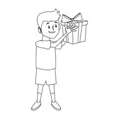 Boy with giftbox and christmas hat icon vector illustration graphic design