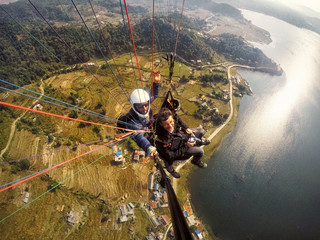 Paragliding, Pokhara, Nepal - obrazy, fototapety, plakaty