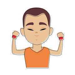 Chinese man with hands up cartoon icon vector illustration graphic design