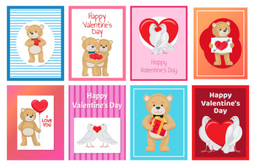 Cute Soft Toy Bears and White Doves in Love Set