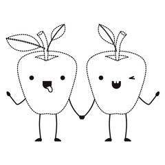 apples couple comic characters fresh fruit icon vector illustration design