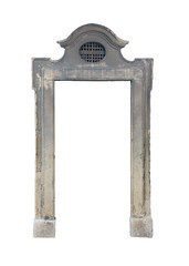 Ancient medieval italian roman stone marble door frame portal isolated on white background closeup