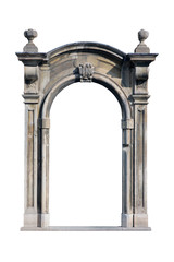 Ancient roman italian stone brown marble frame portal isolated on white background