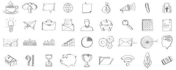 Black hand drawn web icons set