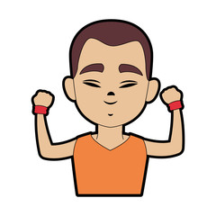 Chinese man with hands up cartoon icon vector illustration graphic design