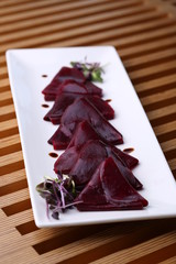Beetroot dish in restaurant