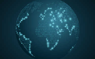World map from binary code. Abstract planet earth. Futuristic background. Computer programming code. Global network. Vector illustration