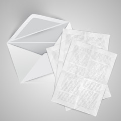 Obraz premium Realistic envelope with papers, vector illustration