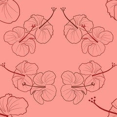 Seamless pattern of Hibiscus flowers. Vector.