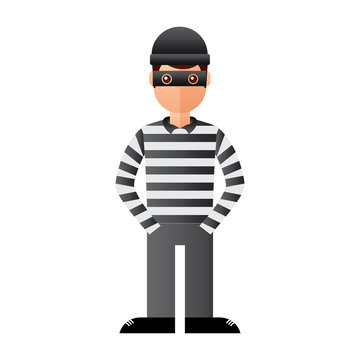 hacker male character with mask and striped shirt vector illustration
