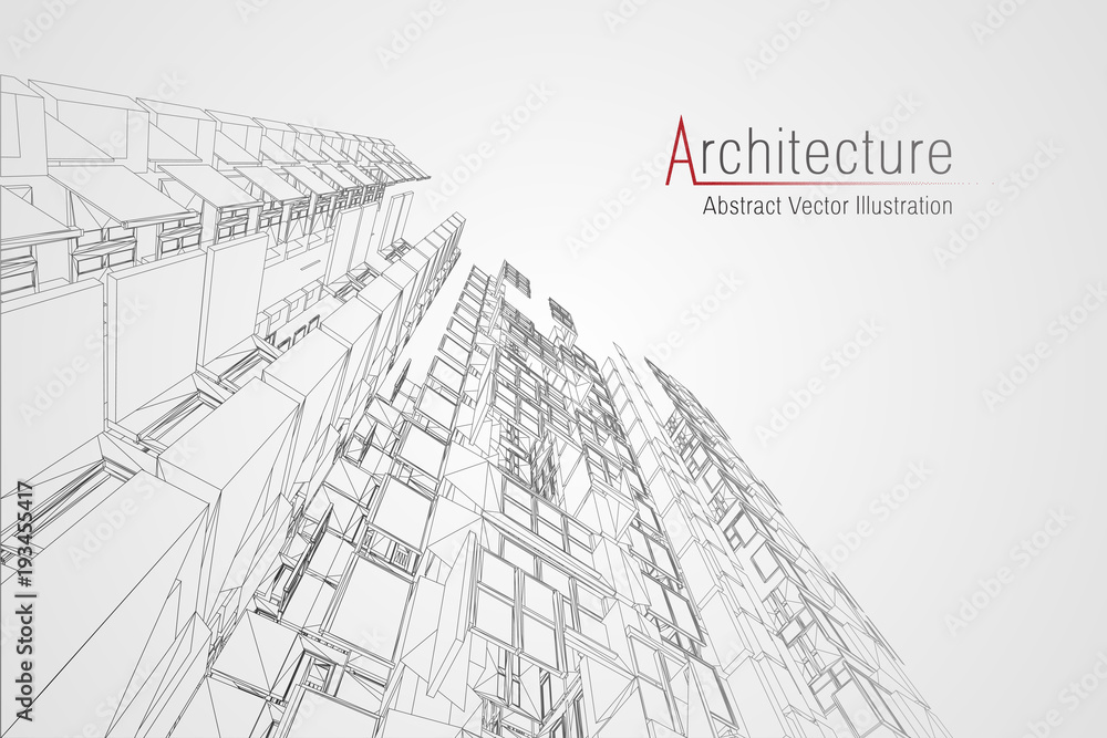Aufkleber modern architecture wireframe. concept of urban wireframe. wireframe building illustration of archit