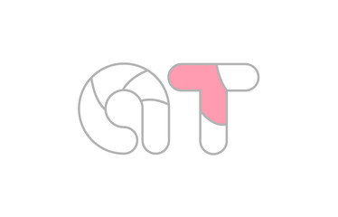 grey pink alphabet letter at a t company logo design