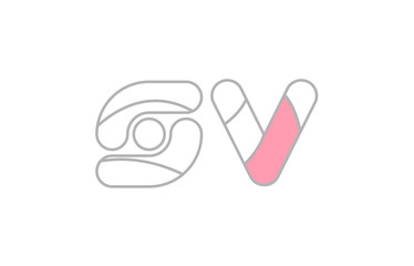 grey pink alphabet letter sv s v company logo design