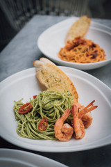 shrimp spaghetti on the dish