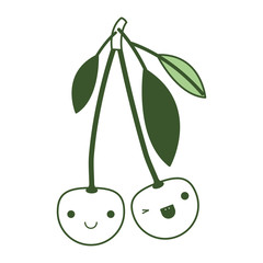 cherries fresh fruit kawaii character vector illustration design