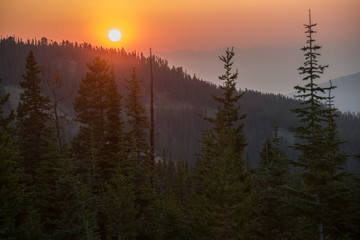 hazy sunset in Montana wilderness