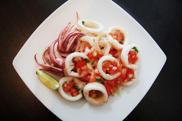 Squid salad vinaigrette sauce.