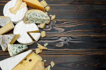 Various types of cheese - parmesan, brie, roquefort, cheddar