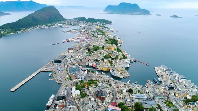 City of Alesund Norway Aerial footage