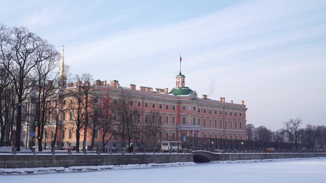 View of Mikhailovsky castle in Saint-Petersburg, sunny day