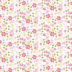 Pink flowers background, flower colorful doodles, hand drawn illustration