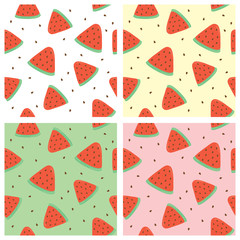 Water Melon Seamless Pattern Summer Fruit, four colors pastel background