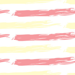 Yellow Pink Stripe Seamless Brush Paint Pattern with horizontal lines