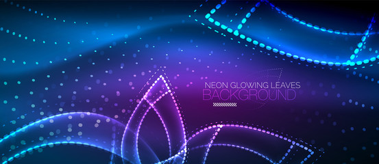 Neon leaf background, green energy concept