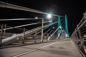 Tillikum Crossing bridge at night in Portland Oregon