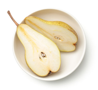 Pear in Bowl Isolated on White Background