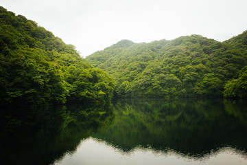 Fototapeta na wymiar Mountain Lake Landscape in Kobe, Japan