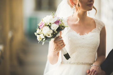 Naklejka premium Wonderful luxury wedding bouquet of different flowers