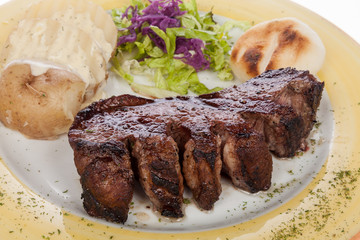 grilled steak with steamed potatoes