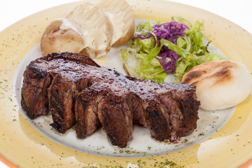 grilled steak with steamed potatoes