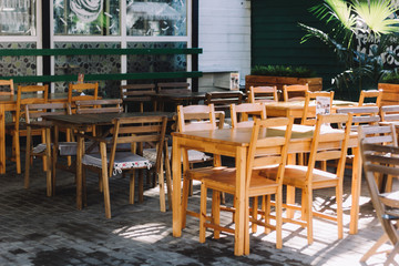 empty tables in the cafe