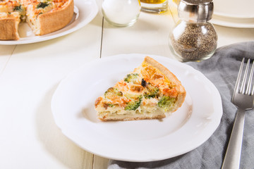 Classic smoked salmon and broccoli quiche